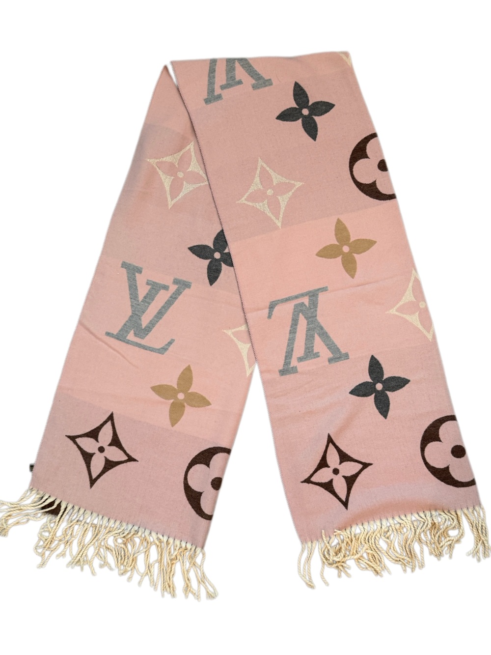 Louis Vuitton Pink Monogram Logo Fringe Scarf